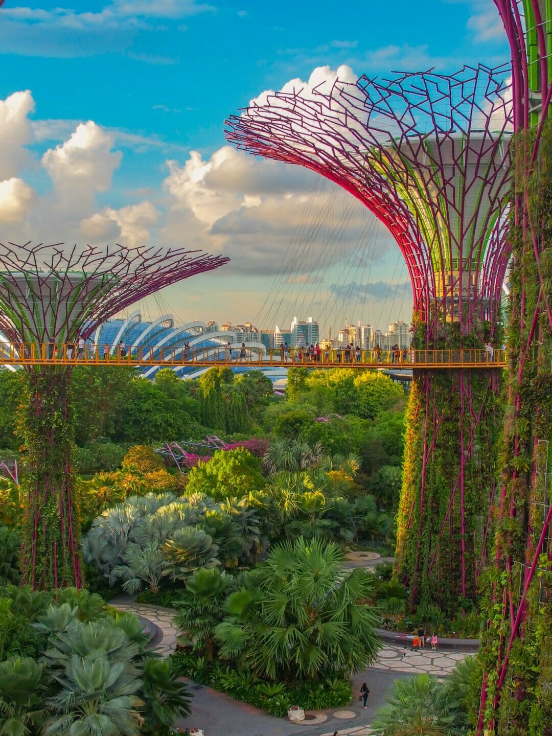 A futuristic garden with psychedelic tree-like structures