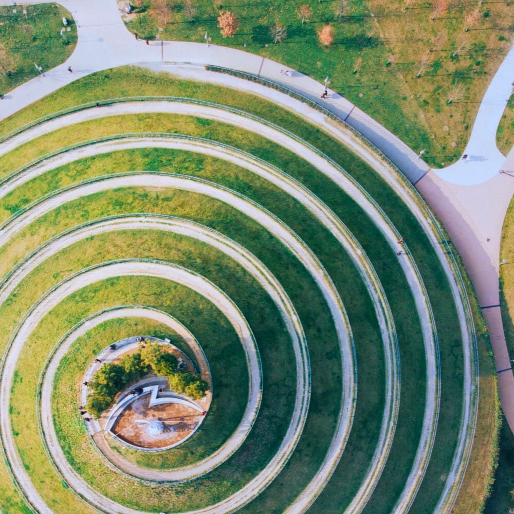 spiral earthwork from above